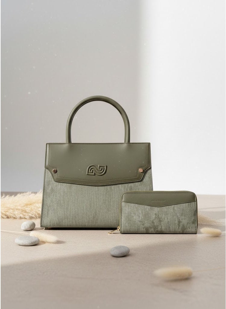 FUMES Army green Women’s Satchel Handbag with Matching Small Wallet – Structured Design, Solid Textured Finish, Elegant Office & Daily Carry Bag - Image 4